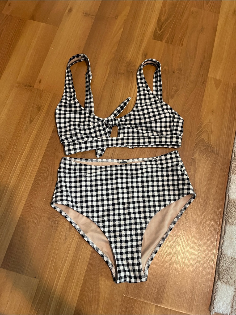 Black & White Gingham High-Waist Bikini Set